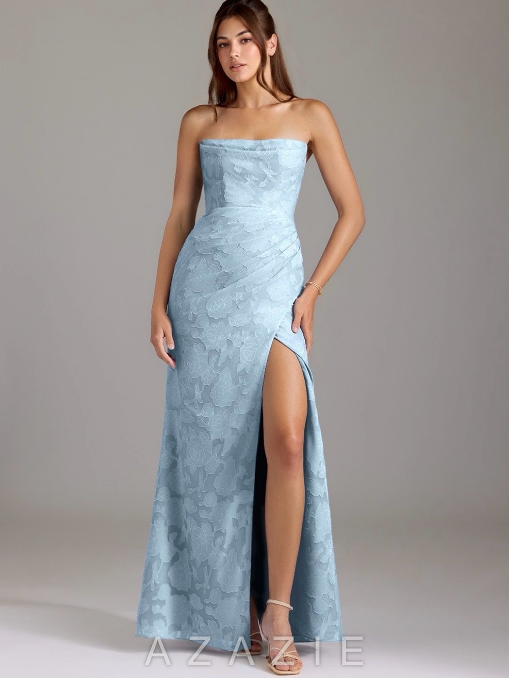 Azazie Leonis Strapless Sky Blue Floral Burnout